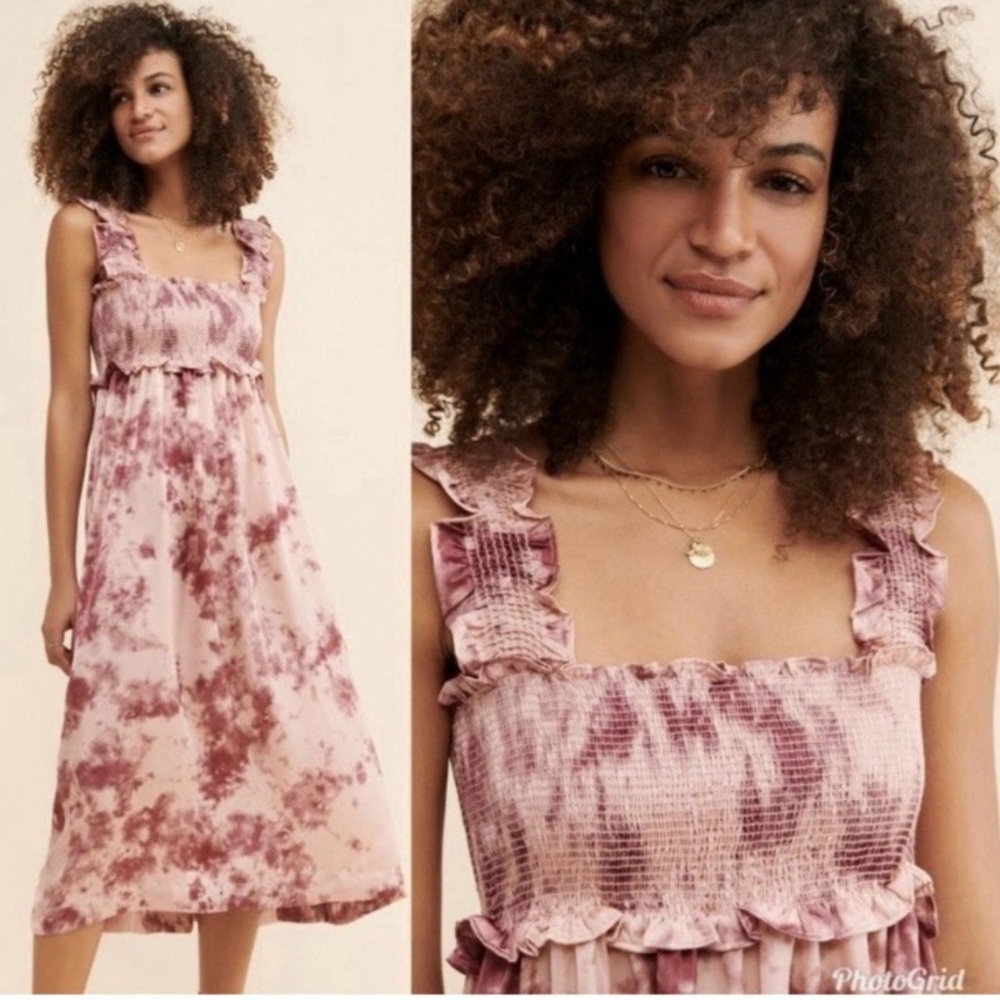En Saison Women's Smocked Top Tie Dye Midi Dress Ruffle Detail Parisian Size S
